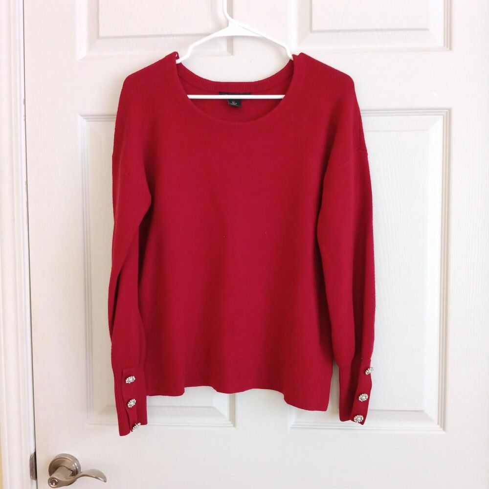 Tahari Women's Red Scoop Neck Sweater Size large